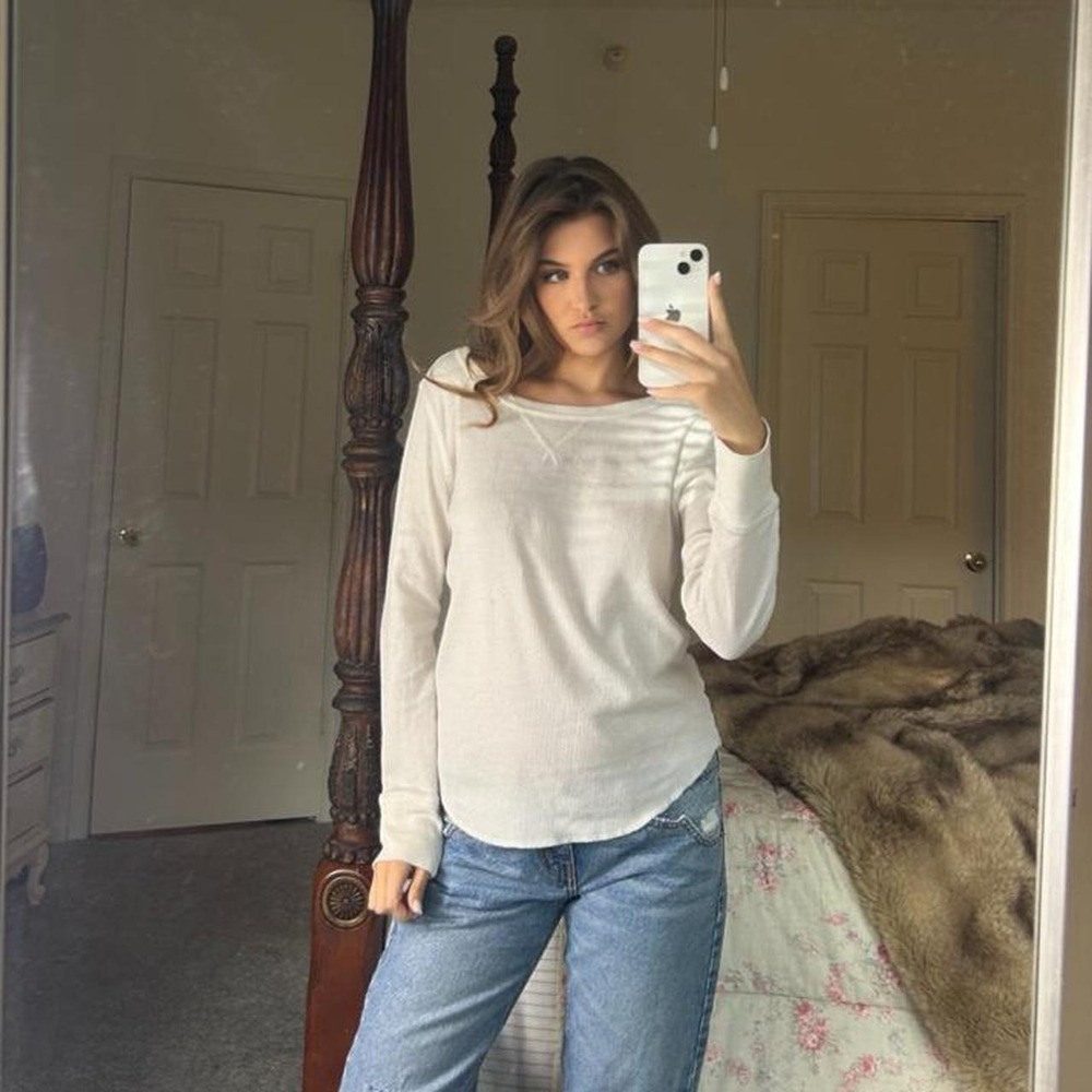 00s gap white waffle knit ribbed long sleeve top